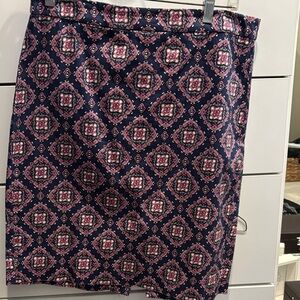 J. Crew Navy and Pink Geometric Pencil Skirt